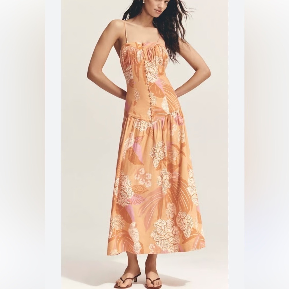 NWT Farm Rio Linen Blend Strapless Drop-Waist Dress - Size XL